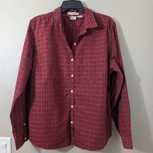 L.L. Bean Red and Green Plaid Button Down Shirt